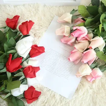10vnt/daug Dirbtinių Gėlių Dekoras Rose Šilko Gėlės, Gėlių Latekso Nekilnojamojo Touch Rose Vestuvių Puokštė 