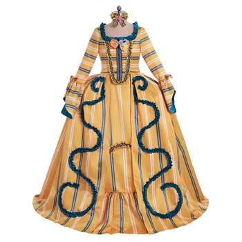 18 Amžiuje marija Antuanetė Geltona Juostele Maišą Atgal Kamuolys Suknelė Kolonijinės Suknelė Viduramžių Rokoko stiliaus Suknelė