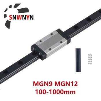 1pcs MGN MGN9 MGN12 Miniatiūriniai Linijinis Vadovas Geležinkelio 100-1000mm + 1pcs MGN H/C Black Skaidrių Vežimas, 3D Spausdintuvas Dalis