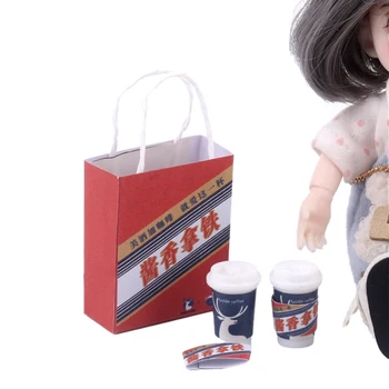 1Set 1:12 Miniatiūriniai Lėlių Padažas Latte Kavos Gerti W/Paper Bag Taurės Rankovės 