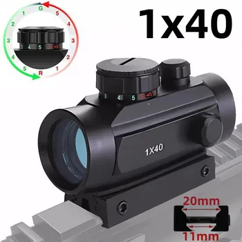 1X40 Kompaktiškas Raudonos, Žalios Dot Akyse Reguliuojamas HD Reflex Šviesos Optiniai Taikikliai Taktinis Medžioklės Riflescope Tinka 11mm/20mm Rail Mount