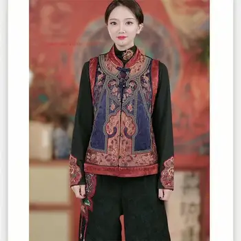2024 m. nacionalinės gėlių siuvinėjimas berankovė liemenė liemenė tango kostiumas hanfu viršūnes tradicinių etninių derliaus gilet retro liemenė