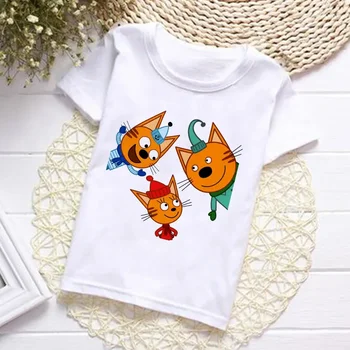 2024 m. Vasaros Mados Unisex Vaikas-e-katės T-shirt Vaikams Berniukams trumpomis Rankovėmis, Baltos Kūdikių Trišakiai Vaikai PinkTops Mergaičių Drabužiai