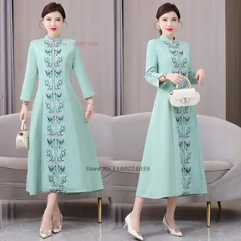2024 m. vietnamo ao dai tradicinio pokylio suknelę kinijos cheongsam rytietiškas gėlių siuvinėjimas qipao šalies vakarinę suknelę vestido