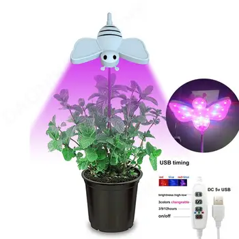 24 LED augalų Auga Šviesos DC 5V USB Laikas Phytolamp stalas Laikiklis led akvariumo Augalai Laikmatis Pilno Spektro Lempa Patalpų V27