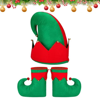 3pcs Kalėdų Kostiumas Elf Batus, Skrybėlę (Raudonos, Žalios)