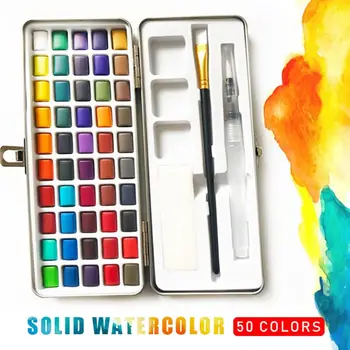 50 Spalvų Kieto Akvarelės Dažų Pigmentas Nustatyti Nešiojamų Metalo Langelį Pradedančiųjų Piešimo Meno Reikmenys Dropship
