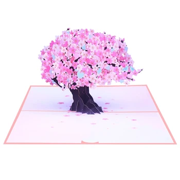 67JB 3D Pop-Up Kortelės Cherry Blossom Paukščių Palaima Pranešimą atviruką Valentino Dieną, Vestuvės Žmonos Draugė