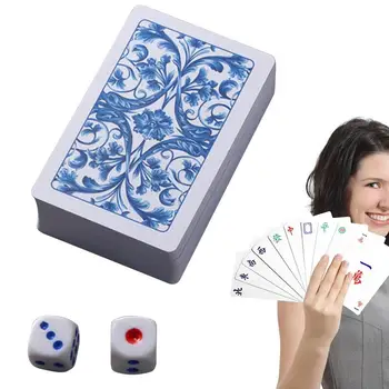 Atsparus vandeniui Mahjong Korteles 144Pcs Mėlynos Ir Baltos spalvos Porceliano Stiliaus Mahjong Solitaire, Žaisti Pokerio Kortos PVC Pramogų Įrankis