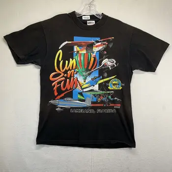 Derliaus 90s Aviacijos T-Shirt Mens Dydis Vidutinio Lakeland, FL Sun N Fun Juoda ilgomis rankovėmis