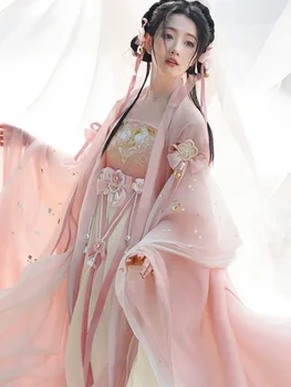 Hanfu Suknelė Moterims Kinijos Tradicinės Cosplay Kostiumų Tang Dinastija Senovės Hanfu Vasaros Suknelė Rožinės spalvos 8pcs Etape Šokių Suknelė