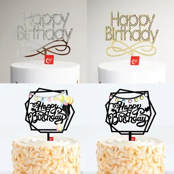 Happy Birthday Cake Toppers Balionai Dažytos Akrilo Tortas Šaligatvio Akrilo su Crystal Gimtadienio Torto Kepimo Dekoro Kalėdos