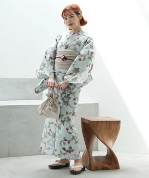 Japonų Kimono Yukata Grynos Medvilnės Derliaus Suknelė Sugeriančios Ir Orui Gėlių Spausdinimo Ilgis 163cm