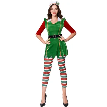 Kalėdų Elf Kostiumas Suknelė Dryžuotos Kojinės, skirtos Šalies Vaidmenų Cosplay Kalėdos Suaugusiųjų Cosplay Veiklos Kostiumai