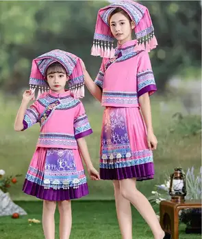 Kinijos Flok Šokių Suknelė Vaikų Guangsi Zhuang Etninės Rožinė Atlikti