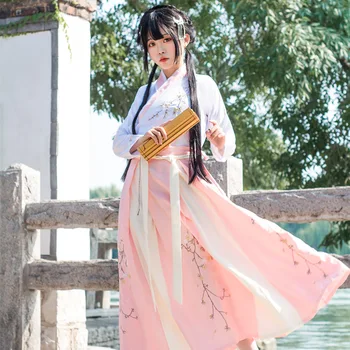 Kinijos Tradicinių Drabužių Hanfu Merginos Vasarą Slyvų Žiedų Pasakų Suknelė Komplektus Ponios Mielas Saldus Etninės Gėlių Spausdinti Anime