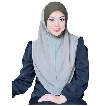 Malaizija Stiliaus Skarelė Du Sluoksnis Šifono Turbaną Skarelė Kietas Musulmonų Islamo Hijab Amira Bžūp Arabų Skaros, Galvos apdangalą Wrap 1PC