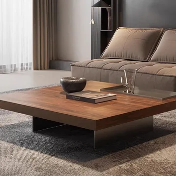 Minimalistinio italijos kvadratinis kavos staliukas ins, šviesos prabanga, aukštos klasės mediena, ramioje stilius, paprastas modernios medžio masyvo kavos staliukas