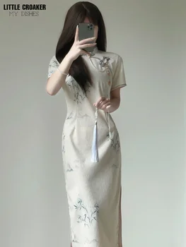 Moterų 2023 Vasarą Naujas Šiltas Cheongsam Derliaus Respublikos Stilių, Paprastas ir Elegantiškas Qipao Merginos Patobulinta Suknelė Ilgai