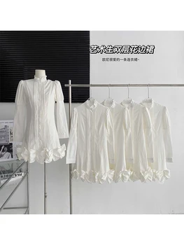 Moterų Balta-line Mini Suknelė Vintage korėjos Stiliaus ilgomis Rankovėmis Vakaro Suknelės Harajuku Y2k Vienas Gabalas Frocks 2000-ųjų Drabužius 2023