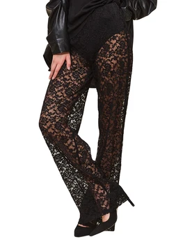 Moterų Sheer Lace Kelnes Gotikos Didelio Juosmens Pločio Kojų Flare Kelnės Bell-Dugnas Kelnės Clubwear