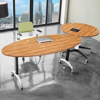 Ovalo formos konferencinis stalas, 4-asmuo, lankstymo mokymo stalas ir kėdė derinys, aliuminio lydinys su viela groove sujungimas, ilgai