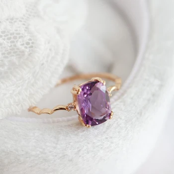 Romantiškas ir elegantiškas Levandų kristalų žiedai moterims Mažas Kvadratas Wave Dizainas Šviesos Prabangus Vestuvinis Papuošalų Kolonėlė