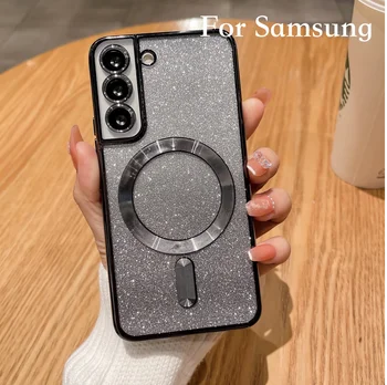 Samsung Galaxy S23 Ultra Atveju S21 S22 FE Plius krepšys Prabanga Apkalos Silikagelio Žiedas Telefono Galinį Dangtelį Violetinė Moteriškumo sidabrinė