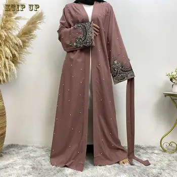 Siuvinėti Zawalcowany Suknelė Moterų, ilgomis Rankovėmis Megztinis, Dubajus Abaja, Turkija Hijab, Artimųjų Rytų Cardigan, Musulmonų Mados