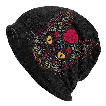 Skullies Beanies Kepurės Dieną Mirusiųjų Kitty Cat Cukraus Kaukolės Plonas Skrybėlę Rudenį, Pavasarį, variklio Dangtis, Skrybėlės Vyrų, Moterų Hip-Hop Slidinėjimo Kepurė