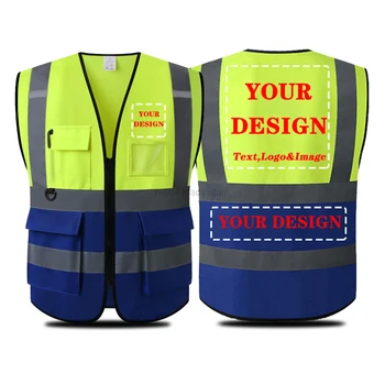 Suaugusieji Unisex Užtrauktukas ir 5 Kišenės darbo drabužiai Eismo Saugos Liemenė Didelio Matomumo Atspindintis Naktį Statybos Darbai Saugumo