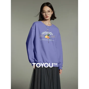 Toyouth Moterų Vilnos Marškinėlius 2023 Žiemos Ilgomis Rankovėmis Apvalios Kaklo Prarasti Vaisių Spausdinimo Atsitiktinis Universalus Šiltų Megztinių Viršūnės