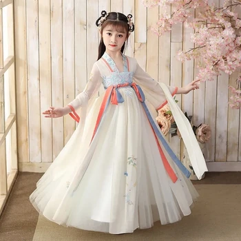 VANDENS Hanfu Mergaitės Vaikų Senovės Vasaros Suknelės Tang Dinastijos Kinų Tradicinio Stiliaus Vaikams Etape Apranga Liaudies Kostiumas