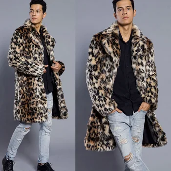 Vyrai Dirbtiniais Kailiais Leopardų Kailio Spalva Vyrų Kostiumas Apykaklės Šiltas Kailis Vyrų Rudens-Žiemos Naujas Streetwear Šalčio Atsparumas Vidutinio Ilgio Kailio kailiniai