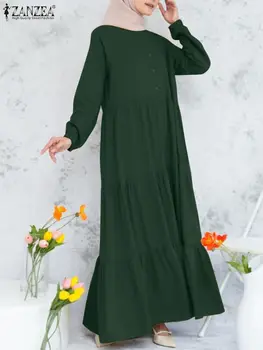 ZANZEA Moterų Maxi Suknelės Musulmonų Mados Abaja Elegantiškas Rudenį Sundress ilgomis Rankovėmis Šalies Vestidos Skraiste Kaftan Atsitiktinis Palaidų Suknelė